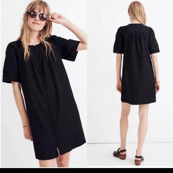 MADEWELL Black Pleated Button Front Shift DressDress XXS - Picture 1 of 14
